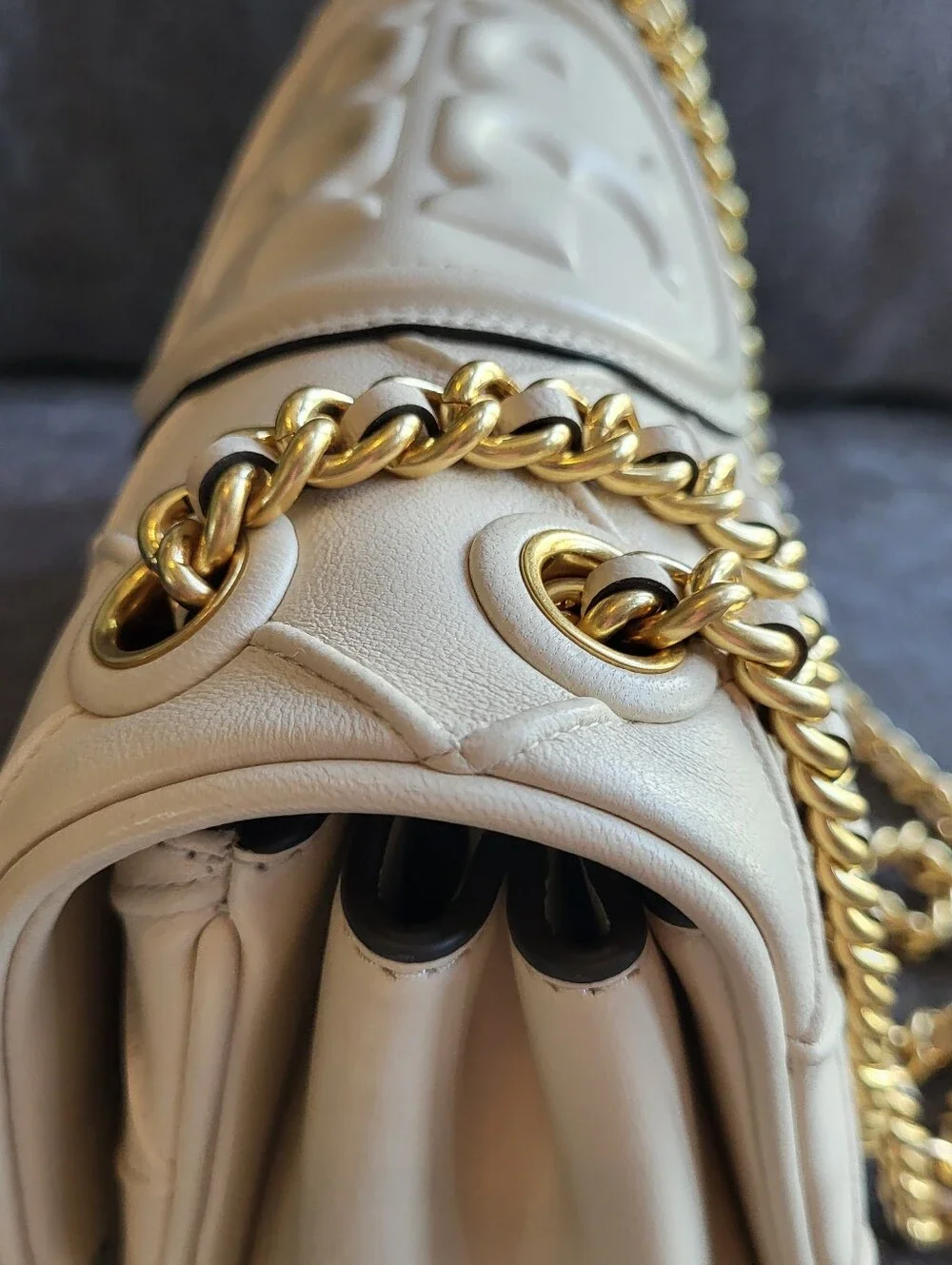 Tory Burch Fleming Cream Leather Convertible Shoulder Bag
